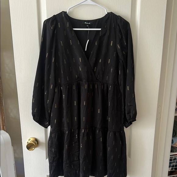 NEW Madewell Black Mini Dress with Gold Details - Picture 2 of 5